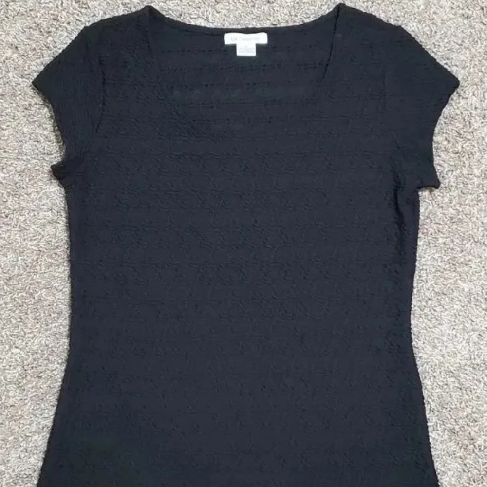 Women's Liz Claiborne Ribbed Knit Cap Sleeve Top Shirt Size L Black
